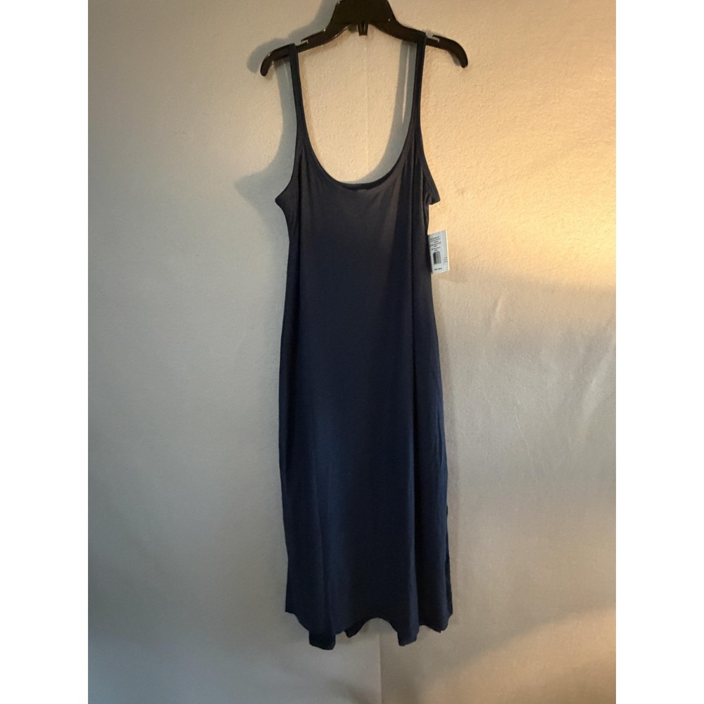 Beyond Yoga Dress Womens M Blue Scoop Neck Tank Maxi Jersey Stretch Slit Casual